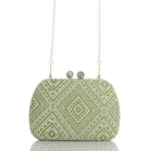 Alexah Green White Tread Wallet Clutch Chain Crossbody Bag Ethnic Design Nature